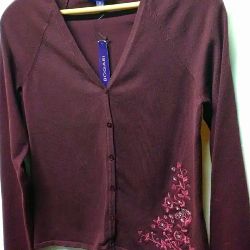 Bugari Burgundy Embroidered Cardigan